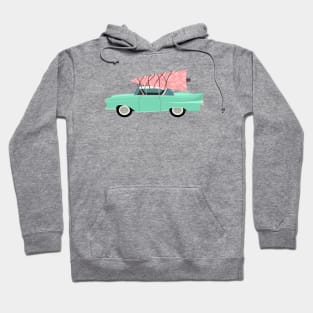 Aqua car with pink Christmas tree Hoodie